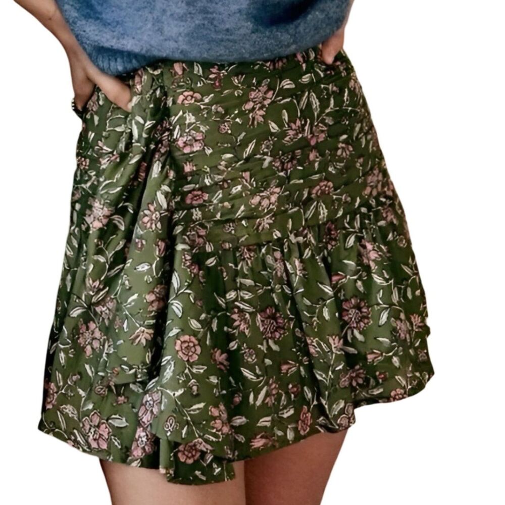 Sezane Green Floral Mini Skirt